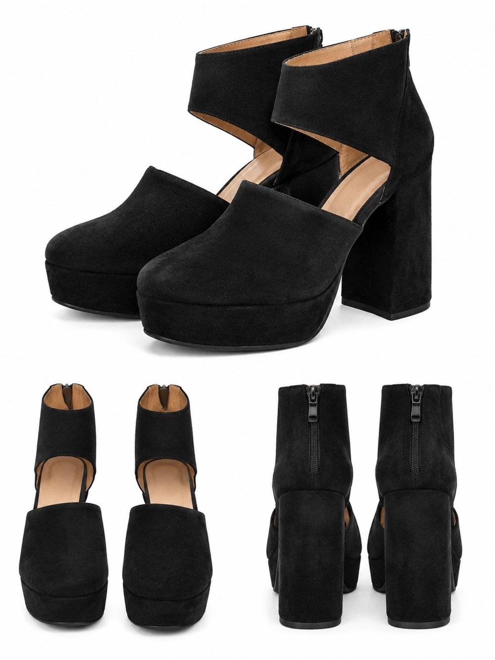 Free People Luxor Black Suede Platform Heels Size 38 Chunky Block Heel